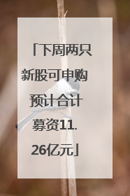 下周两只新股可申购 预计合计募资11.26亿元